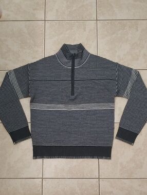 Meister Quarter Zip Bonnie Men's Grey Striped Wool Blend Ski Sweater Size M